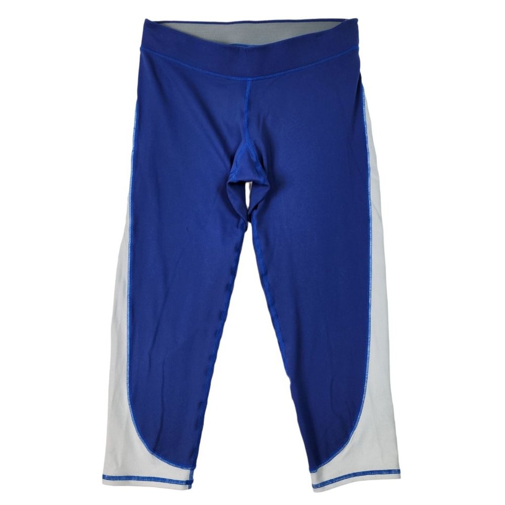 Hylete Womens Capris Leggings Size M Blue White Stretch Yoga Active Wear Gym‎